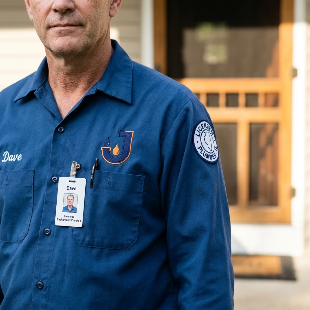 Licensed plumber showing ID badge in Caddo Mills, TX